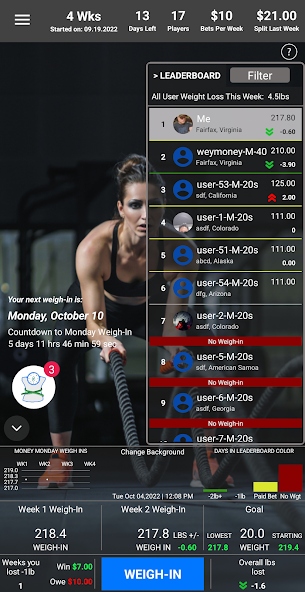 WeightWager app screenshot